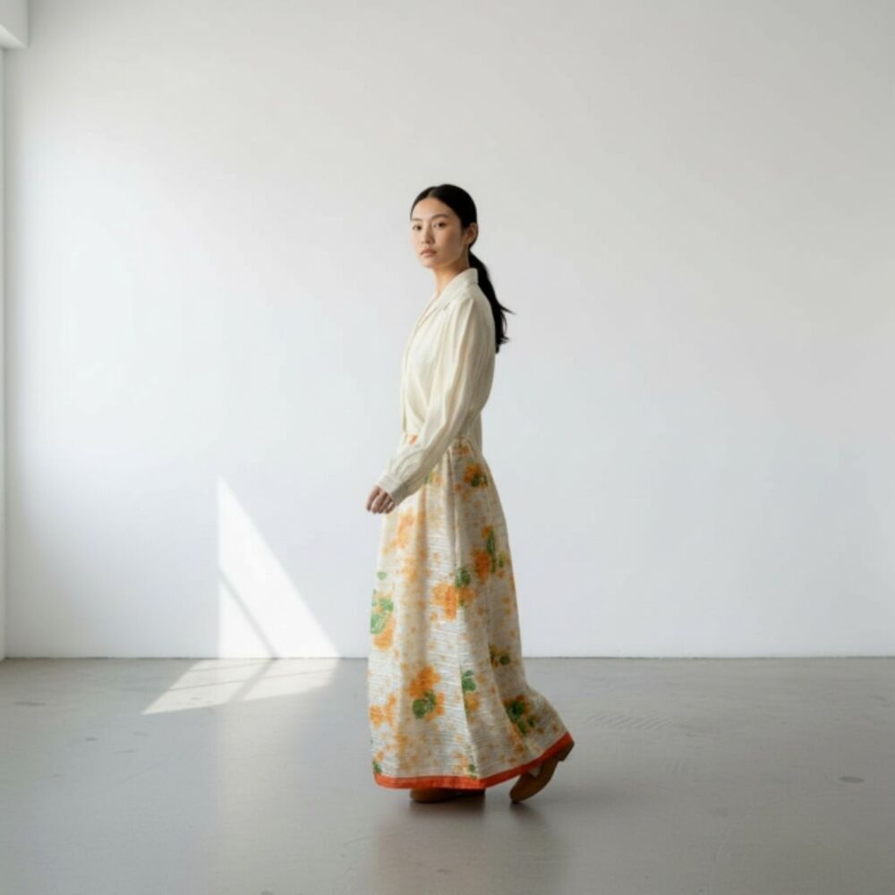 Vintage 1970s Victor Costa Long Sleeve Orange Floral Maxi Dress - Medium